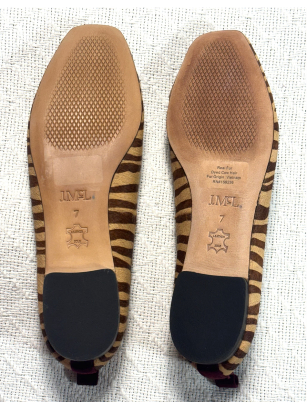 J. McLaughlin Anastasia Zebra Calf Hair Ballet Flats Brown Burgundy Bow NWD 7 - Picture 7 of 8